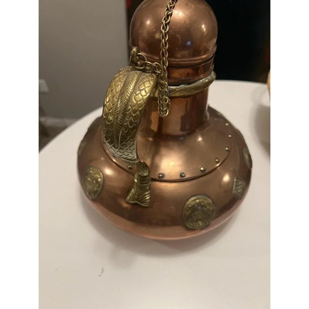 Vtg Middle East Copper / Brass Tea Pot Mystic Brass Creatures Approx 11" height - Picture 9 of 15